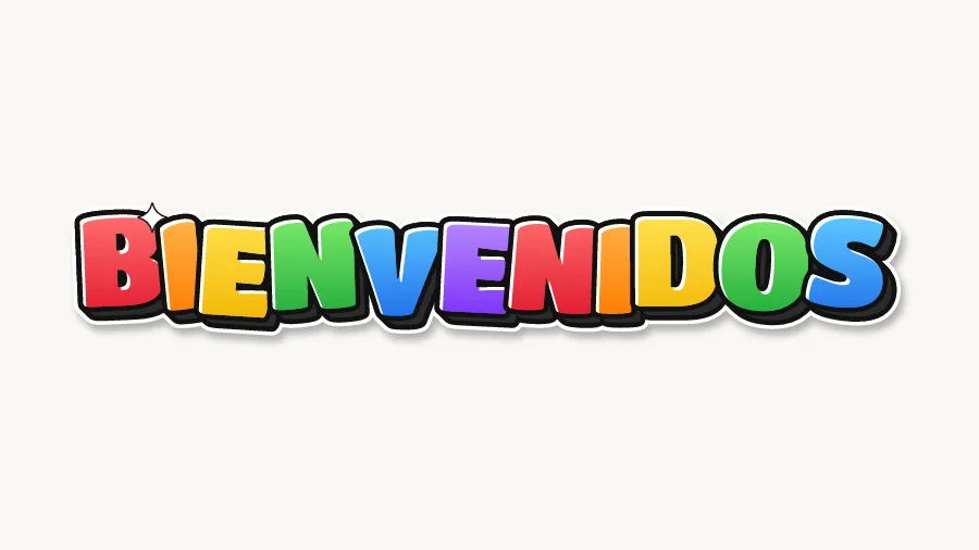 BIENVENIDOS en letras burbuja de colores con contorno negro, muestra del letrero de bienvenida para imprimir