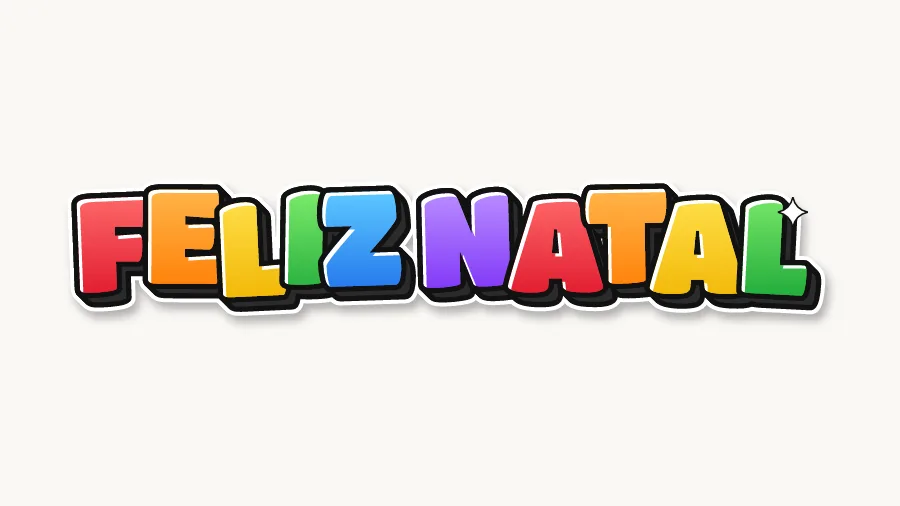 FELIZ NATAL em letras bolha coloridas com contorno preto, amostra do molde de letras de Natal para imprimir