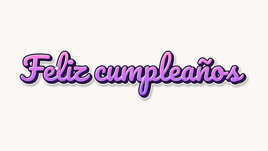 Feliz cumpleaños en letras cursivas bonitas en rosa y morado, con la ñ