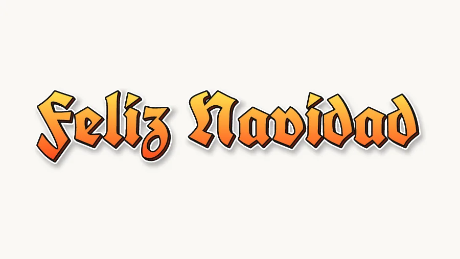 Feliz Navidad en letras góticas con degradado de amarillo a naranja