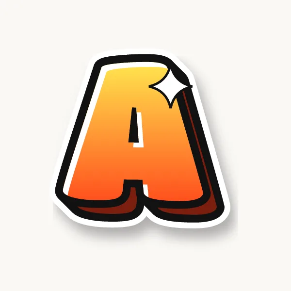 Letter A in bubble letters with a 3D shadow