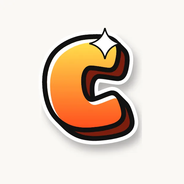 Letter C in bubble letters with a 3D shadow