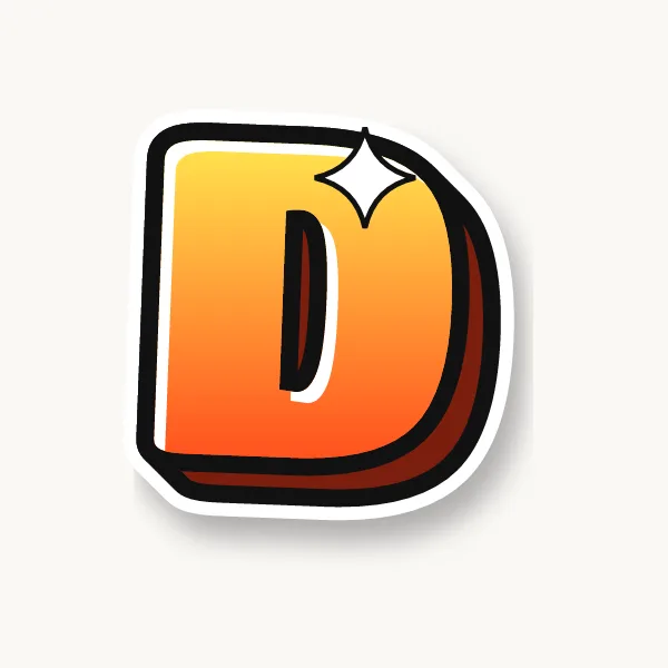 Letter D in bubble letters with a 3D shadow