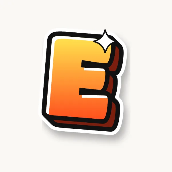 Letter E in bubble letters with a 3D shadow