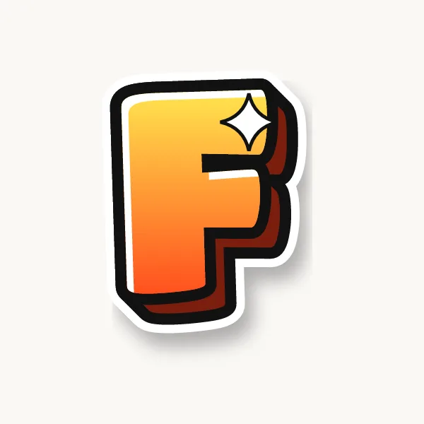 Letter F in bubble letters with a 3D shadow