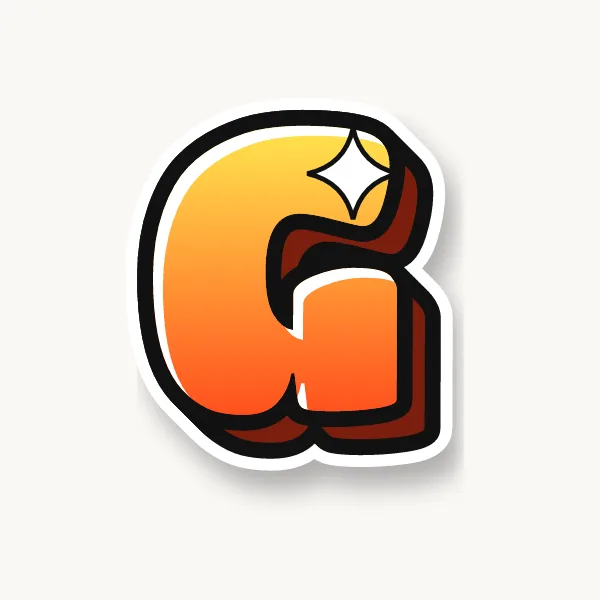 Letter G in bubble letters with a 3D shadow