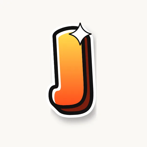 Letter J in bubble letters with a 3D shadow