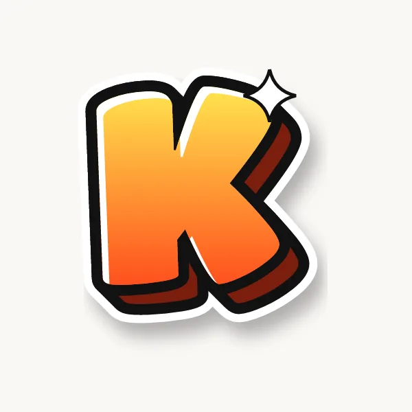 Letter K in bubble letters with a 3D shadow