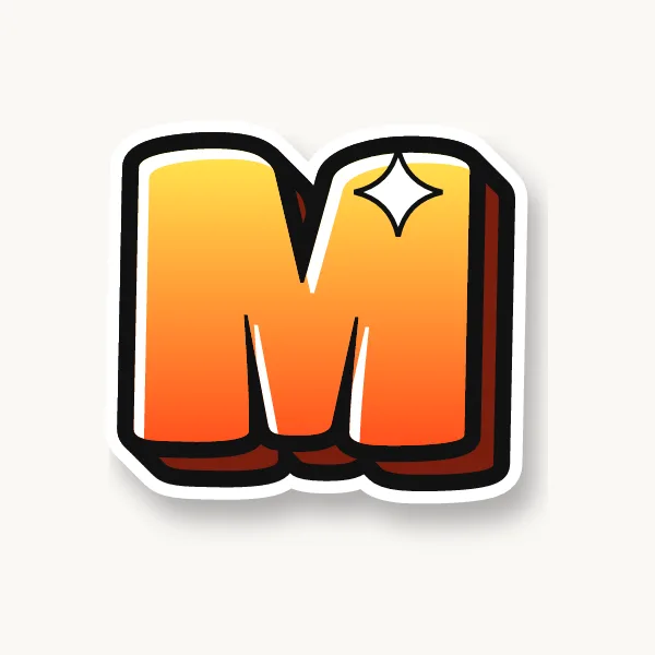 Letter M in bubble letters with a 3D shadow