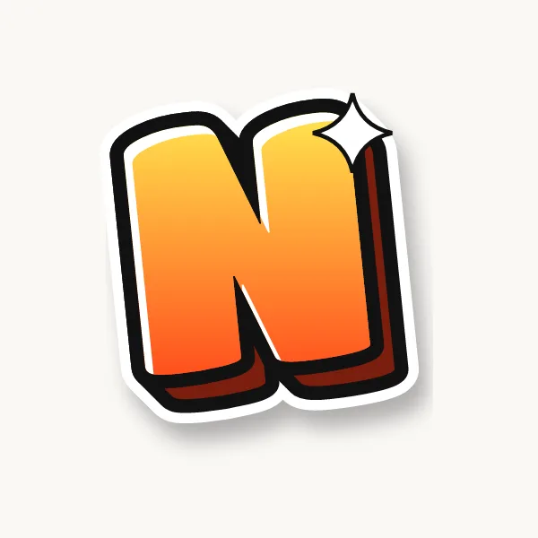Letter N in bubble letters with a 3D shadow