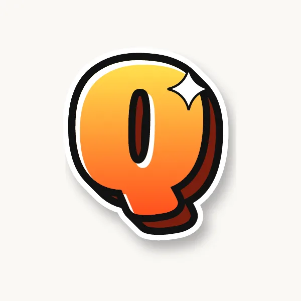 Letter Q in bubble letters with a 3D shadow