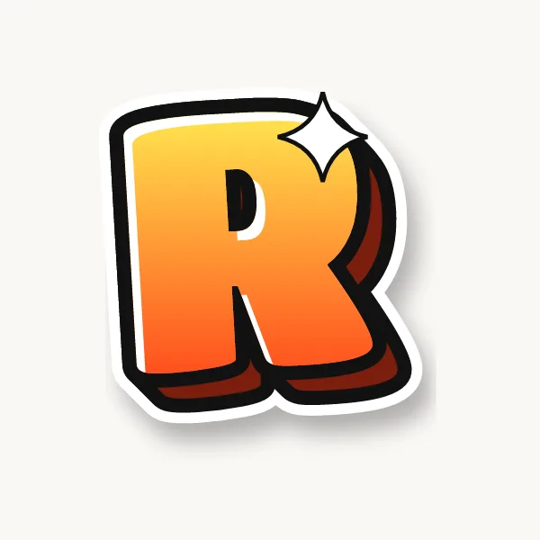 Letter R in bubble letters with a 3D shadow