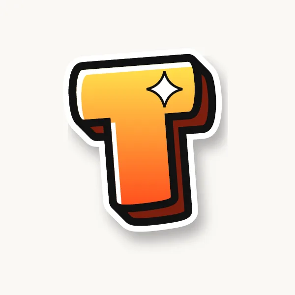 Letter T in bubble letters with a 3D shadow