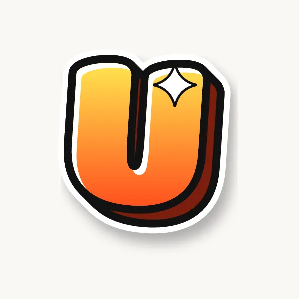 Letter U in bubble letters with a 3D shadow