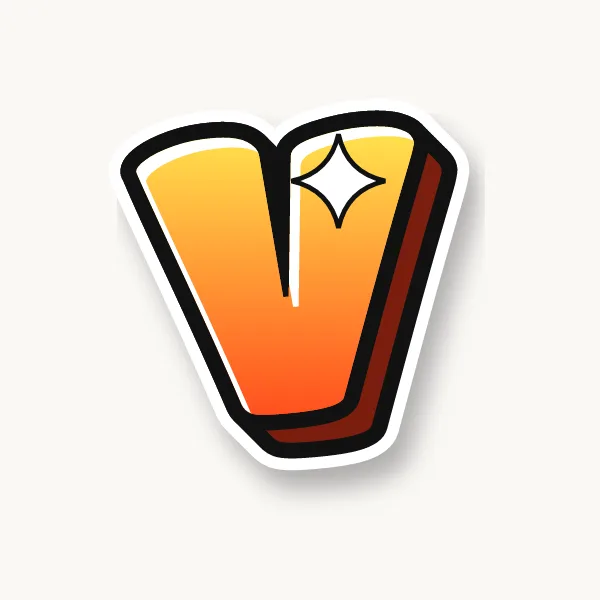 Letter V in bubble letters with a 3D shadow