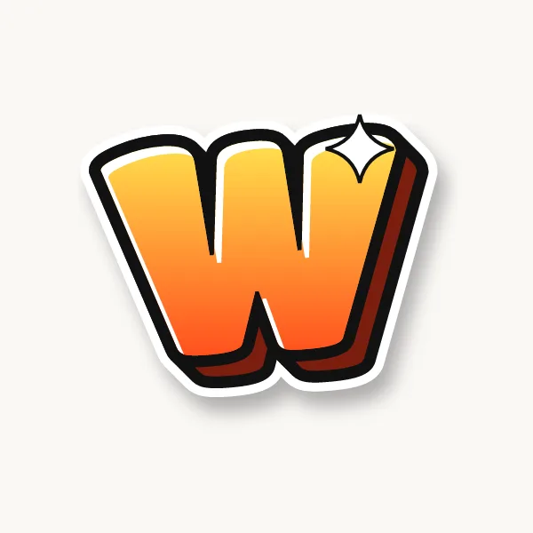 Letter W in bubble letters with a 3D shadow