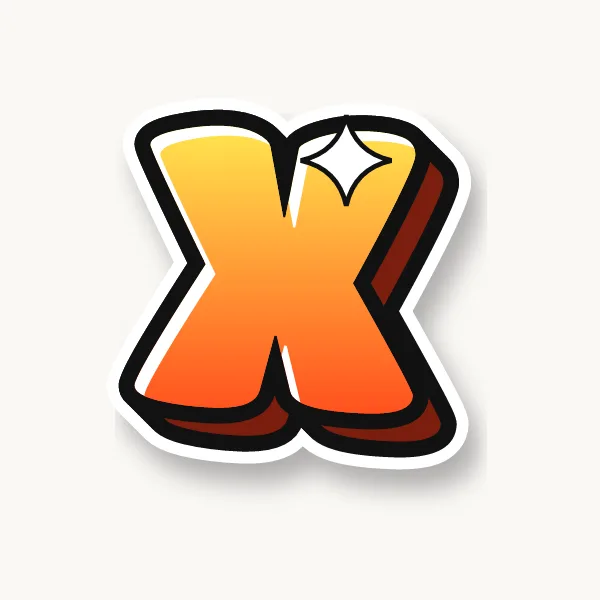 Letter X in bubble letters with a 3D shadow
