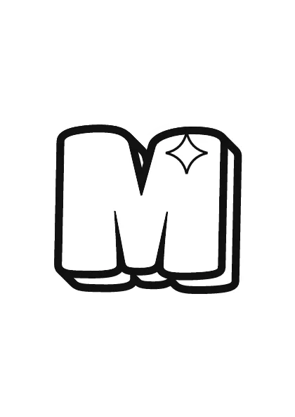 Printable capital bubble letter M outline on a full page