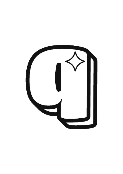 Printable lowercase bubble letter q outline to color or trace