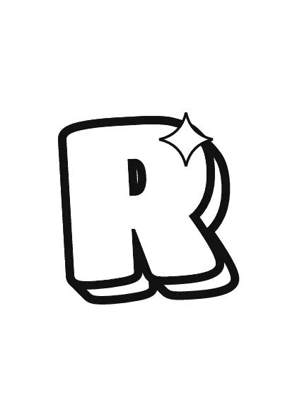 Printable capital bubble letter R outline on a full page