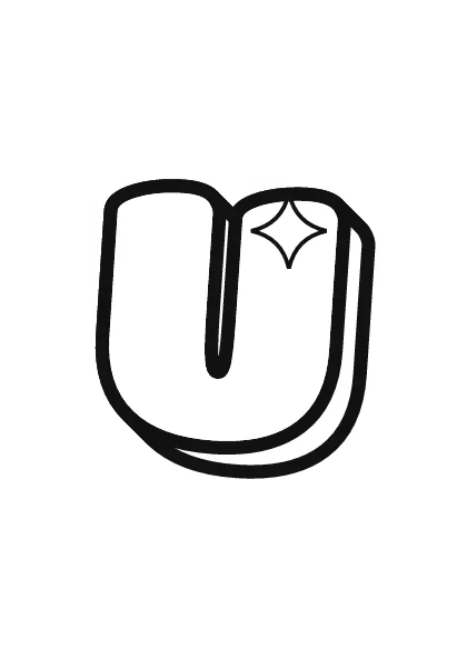 Printable capital bubble letter U outline on a full page