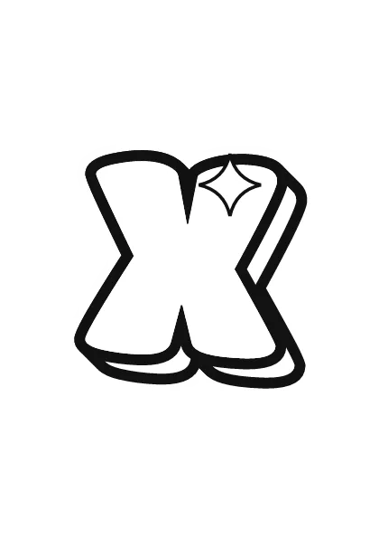 Printable capital bubble letter X outline on a full page
