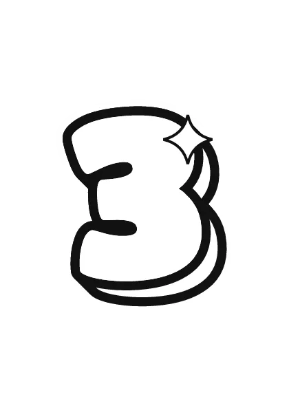 Printable bubble number 3 outline on a full page