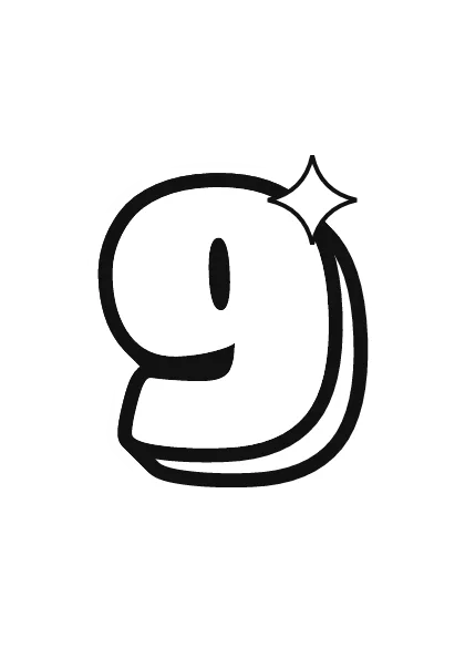 Printable bubble number 9 outline on a full page