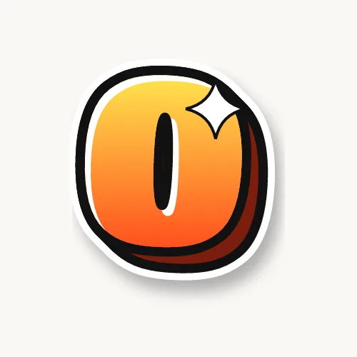 Bubble number 0 in yellow and orange with a black outline and 3D shadow