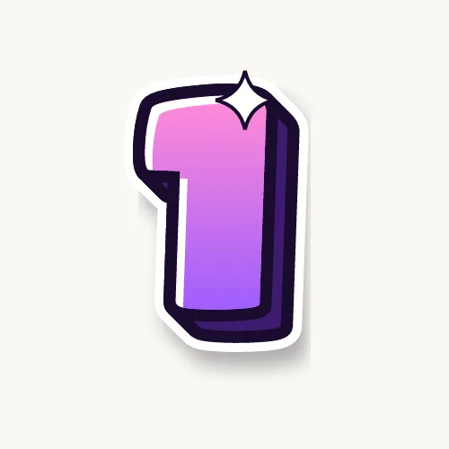 Bubble number 1 in pink and purple with a black outline and 3D shadow