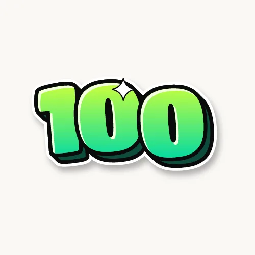 100 in lime green bubble numbers with a 3D shadow
