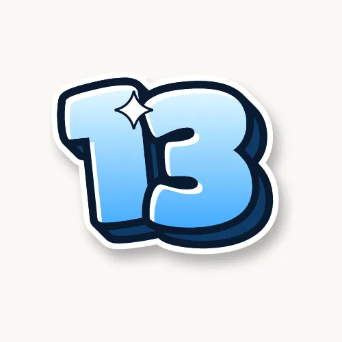 13 in light blue bubble numbers with a 3D shadow