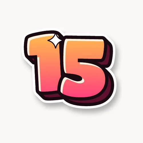 15 in orange and pink bubble numbers with a 3D shadow