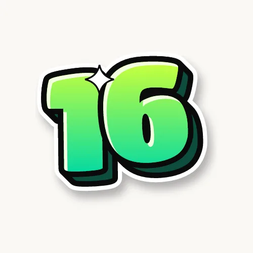 16 in lime green bubble numbers with a 3D shadow