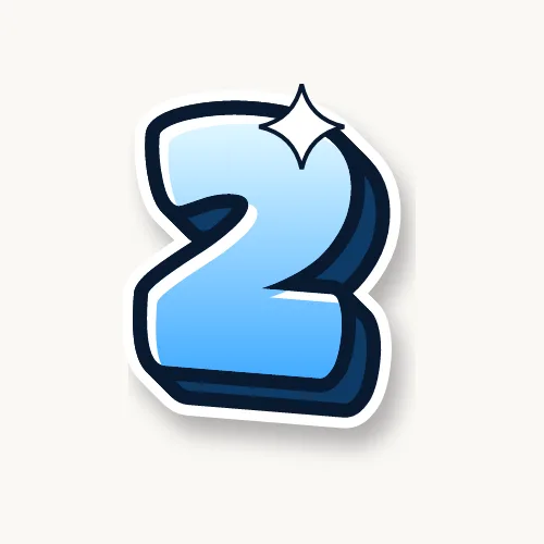 Bubble number 2 in light blue with a black outline and 3D shadow