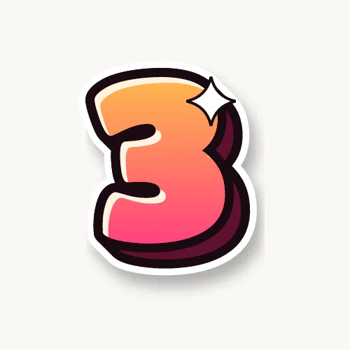 Bubble number 3 in orange and pink with a black outline and 3D shadow
