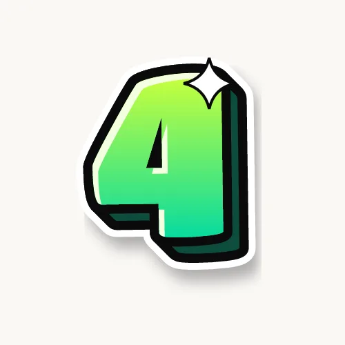 Bubble number 4 in lime green with a black outline and 3D shadow