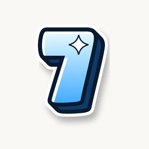 Bubble number 7 in light blue with a black outline and 3D shadow