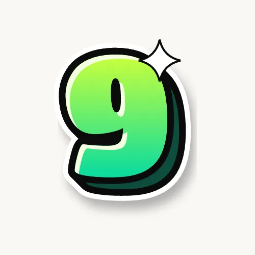 Bubble number 9 in lime green with a black outline and 3D shadow