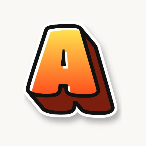 3D bubble letter A with a deep block and drop shadow