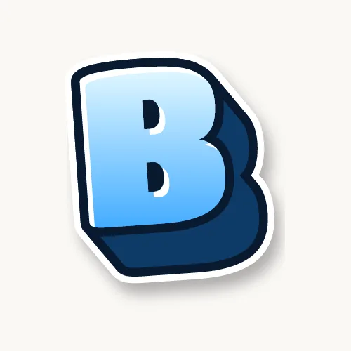 3D bubble letter B with a deep block and drop shadow