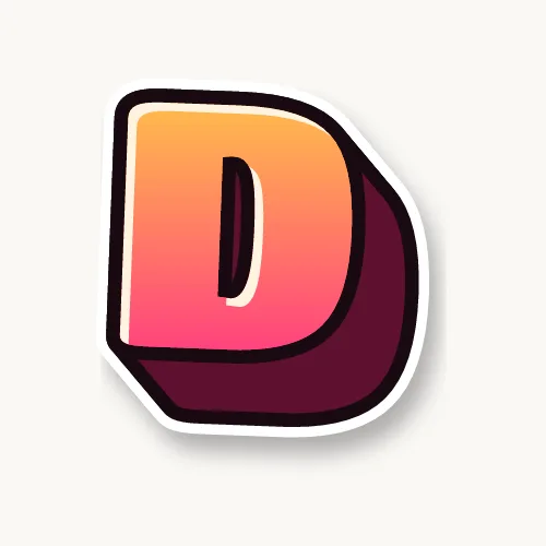 3D bubble letter D with a deep block and drop shadow