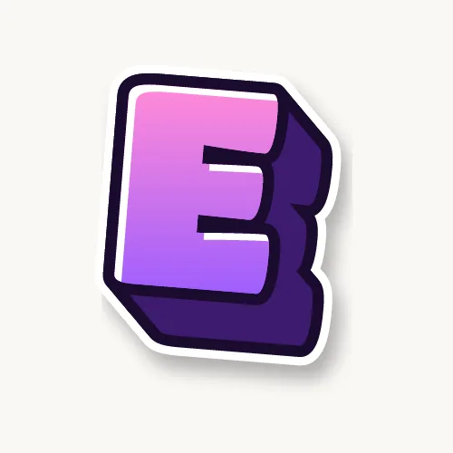 3D bubble letter E with a deep block and drop shadow