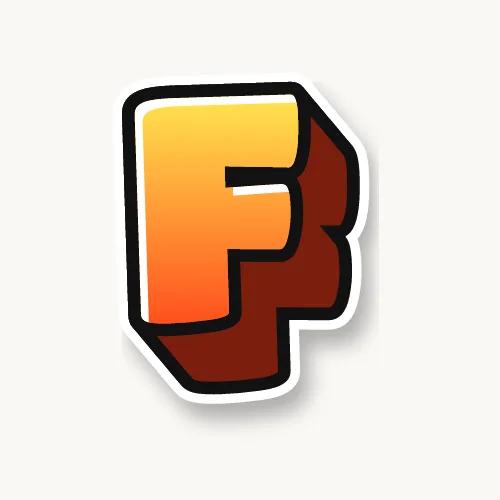 3D bubble letter F with a deep block and drop shadow
