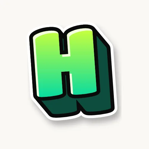 3D bubble letter H with a deep block and drop shadow