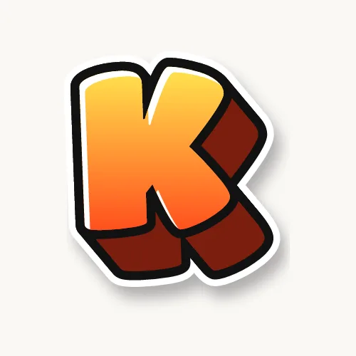 3D bubble letter K with a deep block and drop shadow