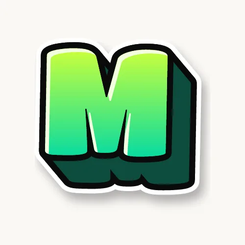 3D bubble letter M with a deep block and drop shadow