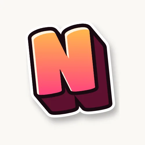 3D bubble letter N with a deep block and drop shadow