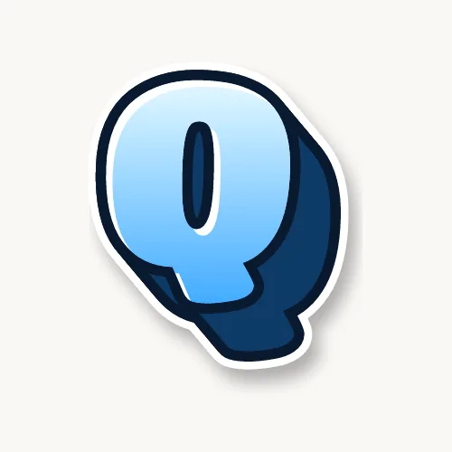 3D bubble letter Q with a deep block and drop shadow