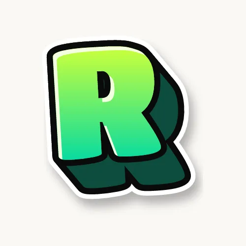 3D bubble letter R with a deep block and drop shadow
